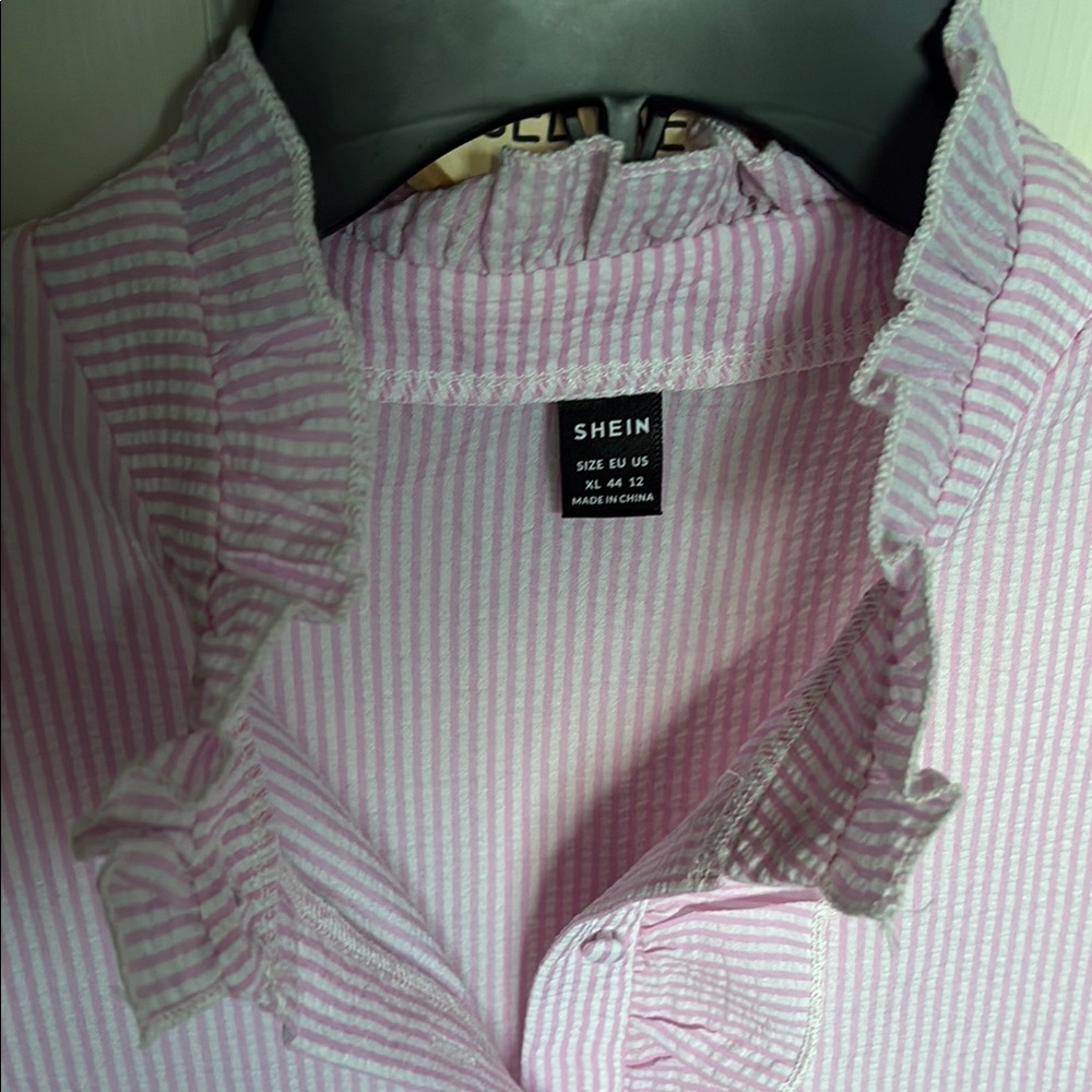 Pink Ruffled Button-Up Blouse - Picture 2 of 3